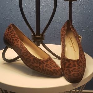 Ferragamo Cheetah Print Suade Flats
